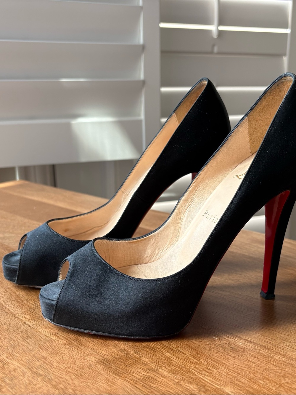 Classic Black Peep-Toe Pumps with Red Sole - Christian Louboutin